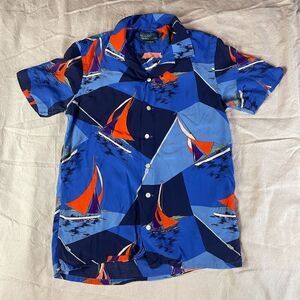 Polo Ralph Lauren Shirt Mens Small S Blue Hawaiian Sailboat Flag All Over Print